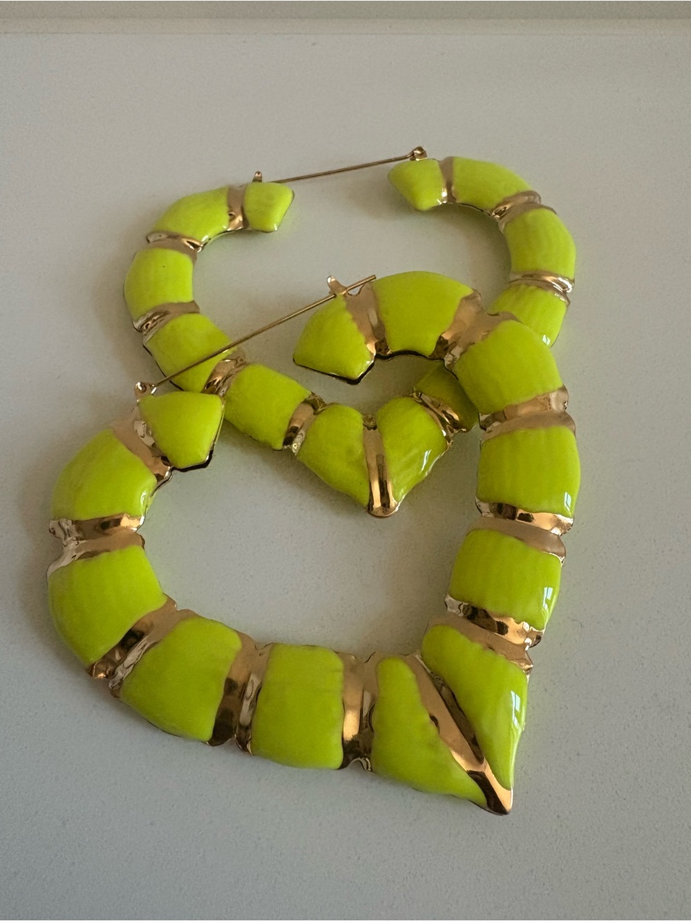 Neon Yellow Gold-Tone Bamboo Heart Hoop Earrings - Women Jewelry